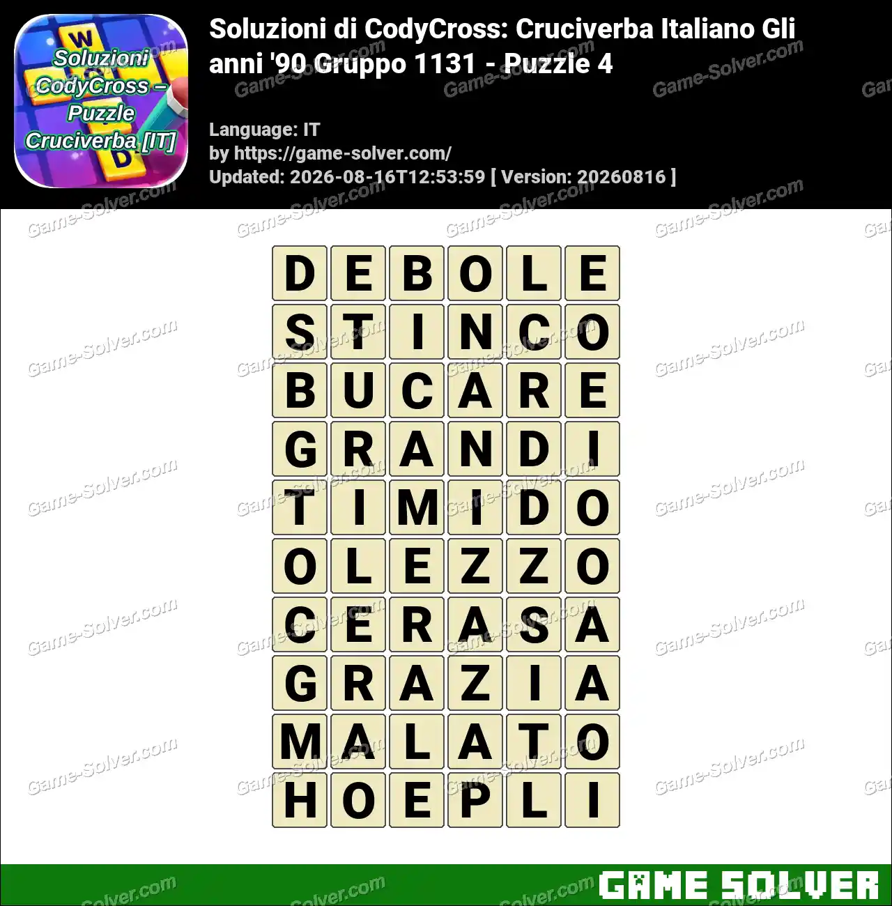 Soluzioni di CodyCross: Cruciverba Italiano Gli anni ’90 Gruppo 1131 – Puzzle 4